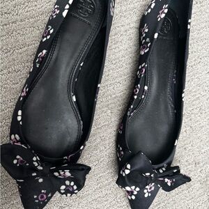 Tory Burch Black Floral Flats